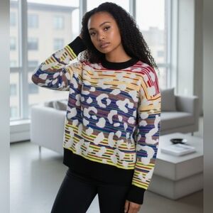 Desigual Seen and Be Seen Striped Leopard effect Sweater sz M